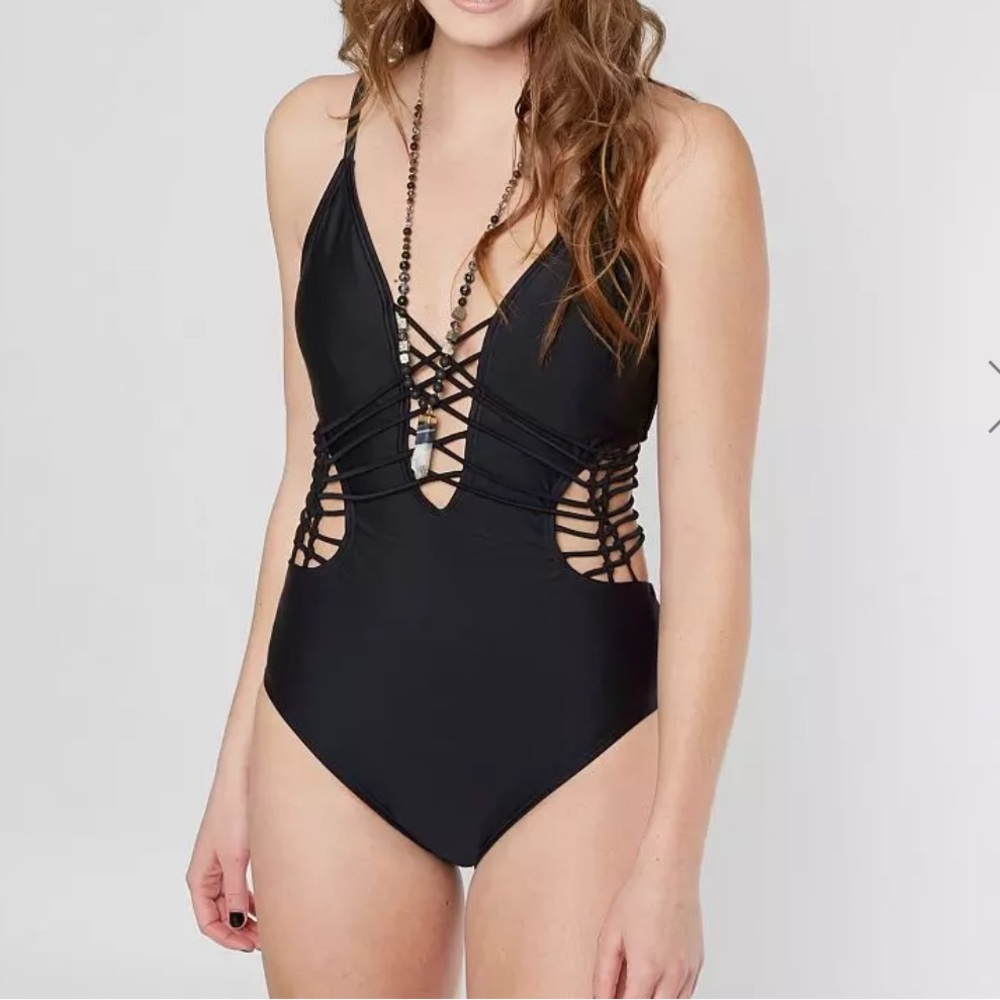 Ibiza Black Macrame Crisscross One Piece Strappy Swimsuit - Picture 3 of 12